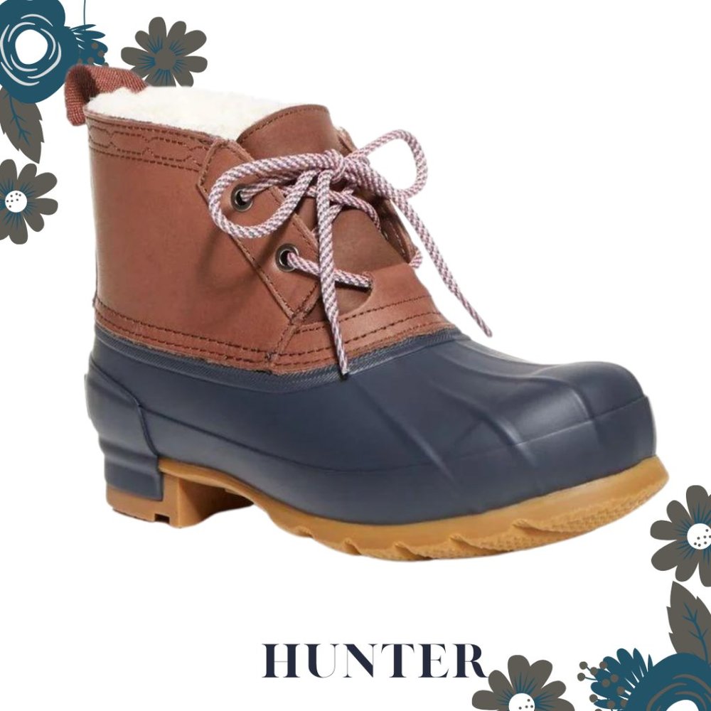 Hunter Navy Brown Duck Pac Short Boots/Booties Size US 8 EU 39